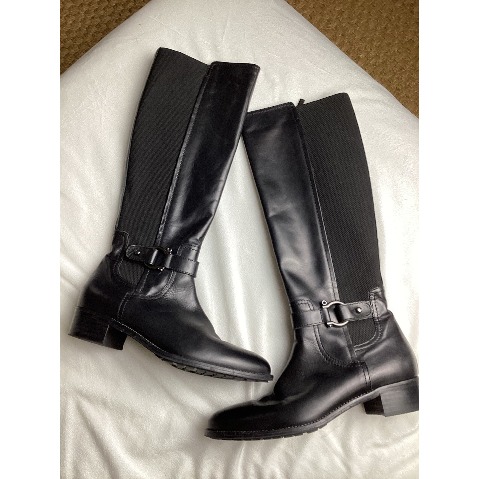 Aquatalia Leather Stretch Woven Riding Equestrian Boot Size 8.5 Black Italy $595